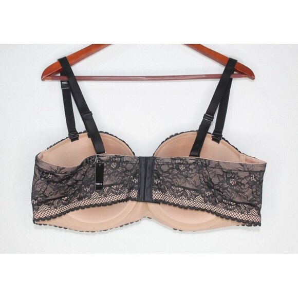 Torrid Curve Push Up Strapless Size 44D Black Beige Lace Wired Padded Bra NWT - Picture 2 of 15